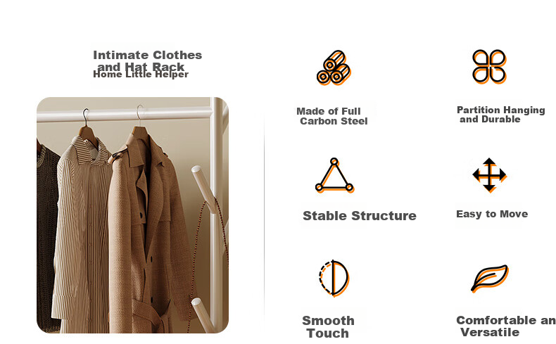 Shanshanmuyi Floor-Standing Coat Rack, Bedroom Clothes Hanger, Movable Drying Rack, Balcony Clothes Drying Rack, Storage Shelf 2