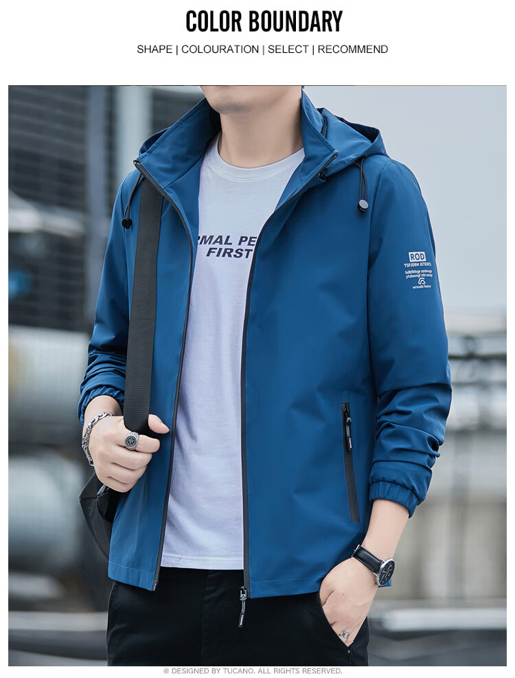 TUCANO Men's Jacket Spring Autumn Detachable Hood Outdoor Versatile Printed Sports Comfortable Top Light Gray 5XL 16