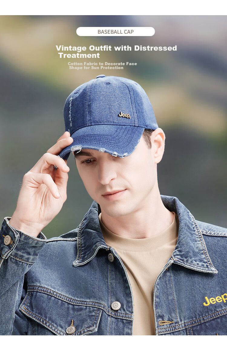 JEEP Baseball Cap for Men, All-Season Outdoor Trendy Retro Sun Protection Hat for Men And Women, Light Blue 3