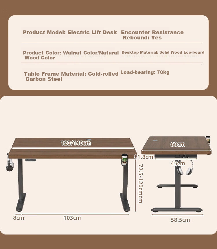 AEY Electric Height Adjustable Desk Computer Desk Stand-Up Gaming Desk Study Desk Office Desk 1.2*0.6m 13