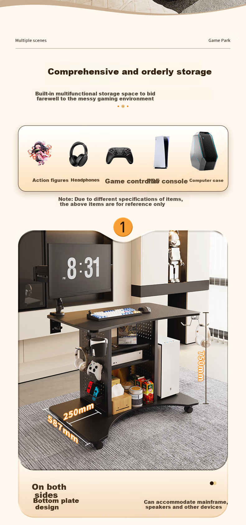 PSEAT Computer Desk Gaming Station with Multiple Scenarios, Compact Desk with Movable Computer Table, Home Gaming Desk 7