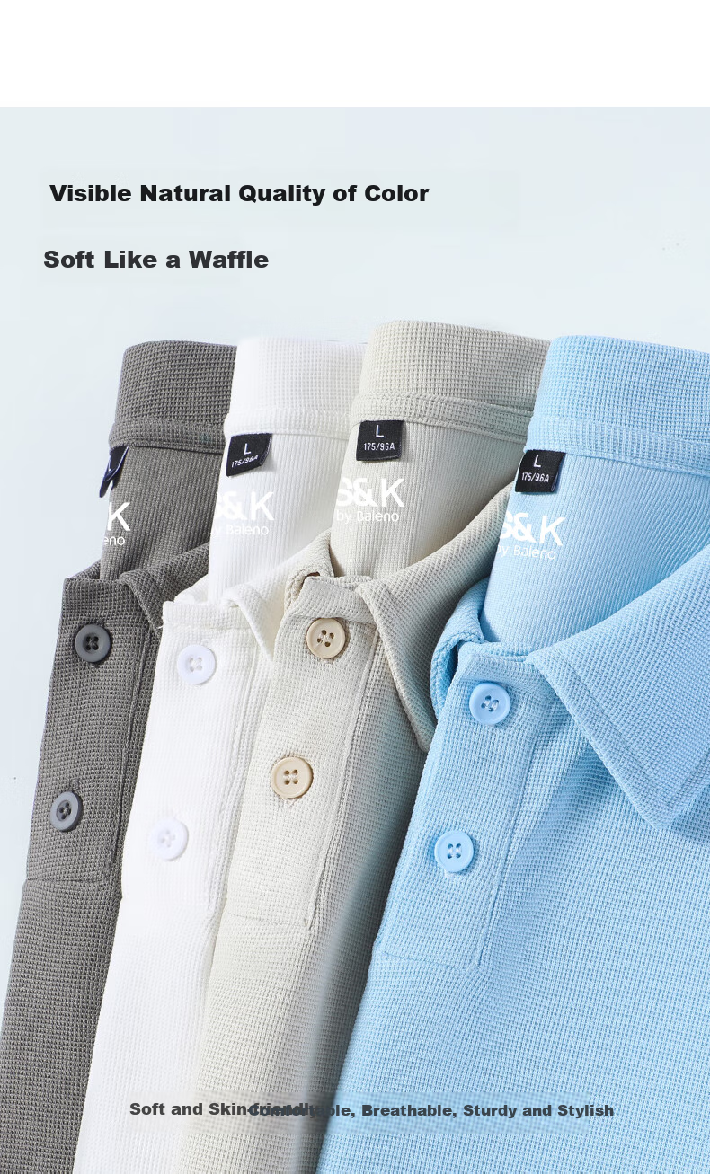 Baleno S&K Series Waffle Men's Polo Shirt, Summer Cartoon Print Collar Top, Youth Simple Style Short Sleeve 7