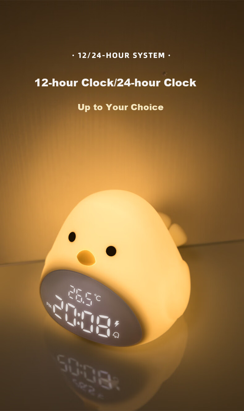 BANDIAN ORIGINATION Time Bird Alarm Clock for Students, Wake-Up Helper, Bedside Night Light, Cute Desktop Silicone Hourglass, Temperature Display, Baby Soft Light Eye Protection Feeding Lamp Gift 8