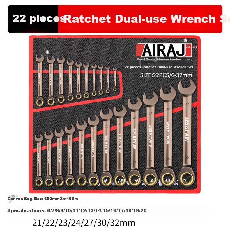 Airuize Wrench Set, Open-End And Box-End Quick Dual-Use Ratchet Wrench, Small Double-Ended Head for Auto Repair, 14-Piece Set 8-24 12