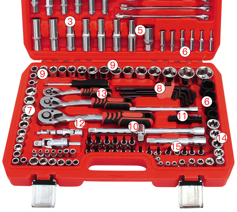 DELIXI ELECTRIC Auto Repair Tool Set 72-Tooth Precision Ratchet Wrench Kit DH-Q53 Socket Household 53-Piece Set 28
