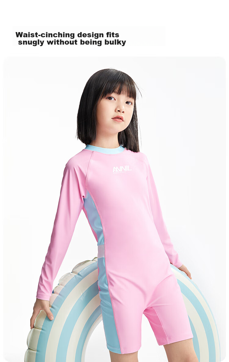 Annil Children's Clothing, Boys And Girls One-Piece Swimsuit, Long-Sleeve Shorts Set, 2025 Summer New Style, Elastic Waist, Form-Fitting 3