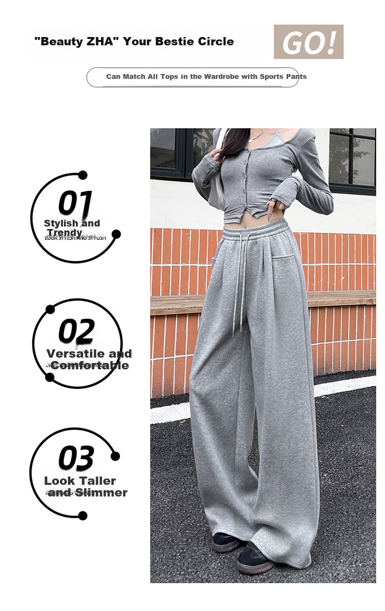 LangSha Vertical Pocket Sweatpants for Women, New Spring And Autumn 2026 Style, Slim-Fit American-Style High-Waist Loose Casual Wide-Leg Joggers 7