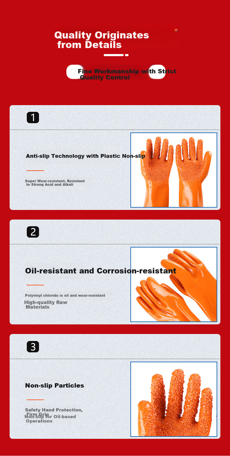 Caiyile Acid And Alkali Resistant Latex Work Gloves, PVC Non-Slip Oil-Resistant, 618 Granules, Anti-Slip, 5 Pairs, 02558 6