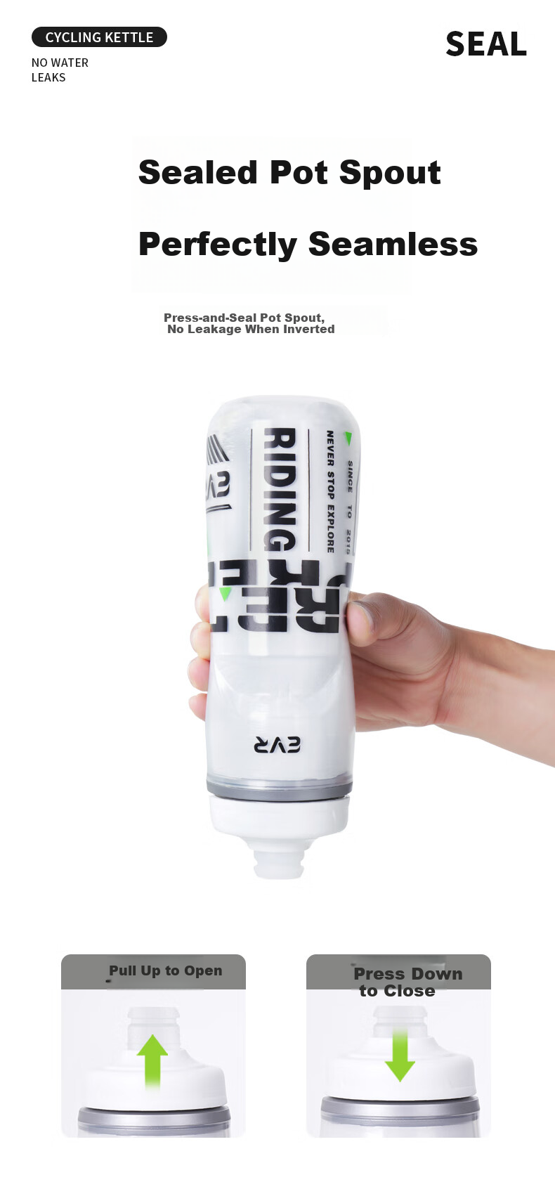 EVR Cycling Water Bottle, Cold-Keeping Cup with Squeeze Dispenser, Black And White, 620ML 6