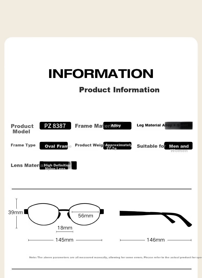 PARZIN Sunglasses for Women, Zhou Ye's Style [Qianjin Glasses], Vintage Style Eyeglasses, Driving Sunglasses for Men, Gift PZ8387 9