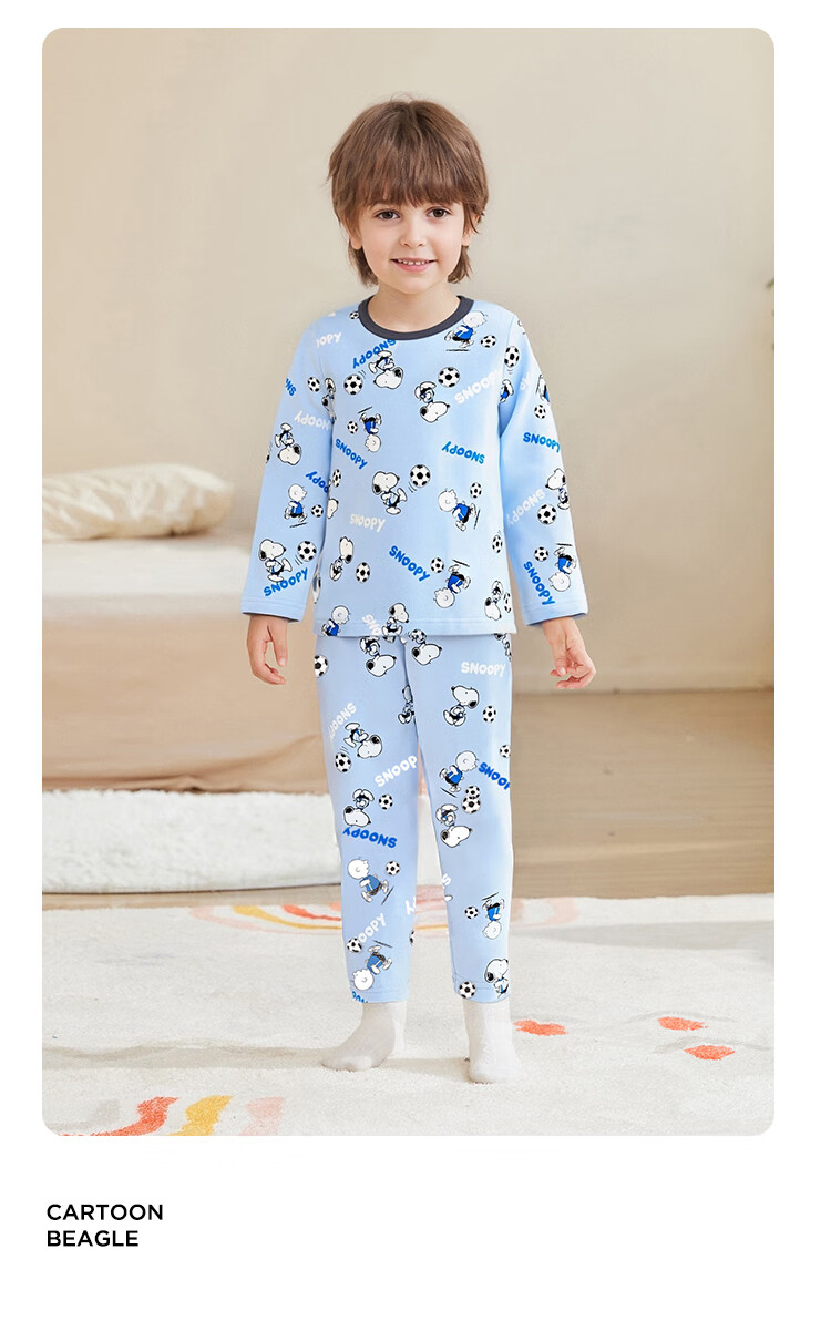 SNOOPY Children's Thermal Underwear Set Boys Autumn Long Johns Baby Pajamas Warm Base Layer Feiyue Football Green 12