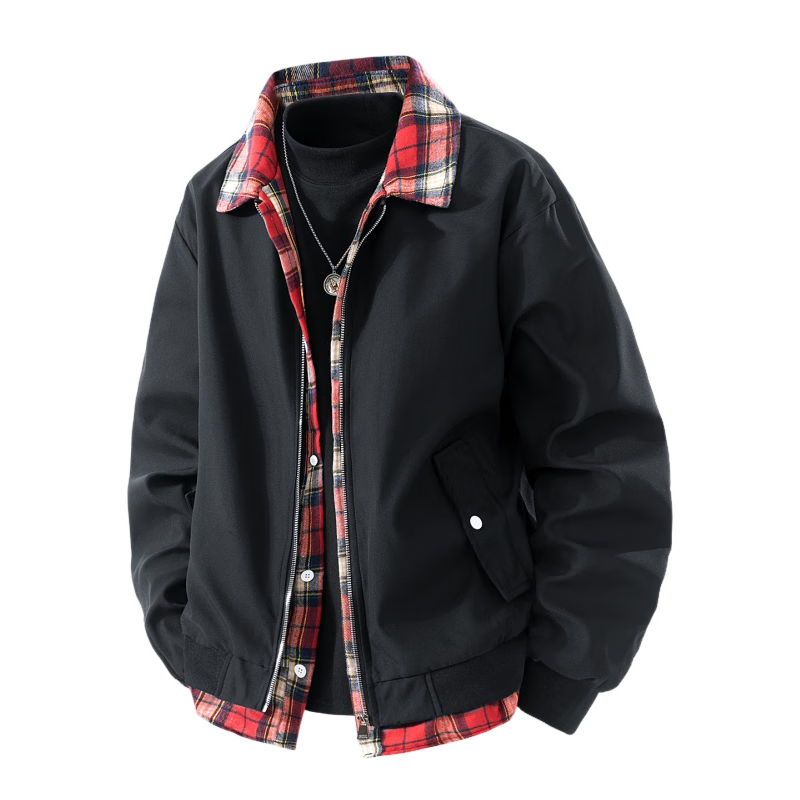 VANCAMEL Men's Jacket Youth Turn-down Collar Workwear Casual Two-in-One Outdoor Windproof Coat Black 3XL