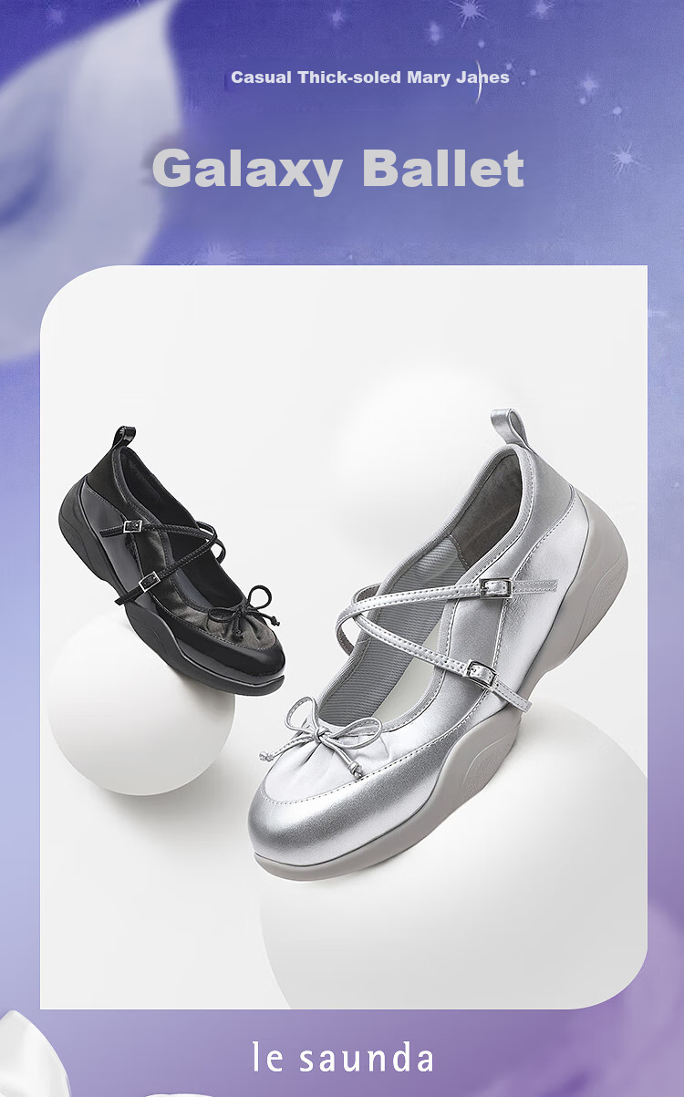 Le Saunda [Galaxy Ballet] Slip-On Mary Jane Shoes for Women, Casual Flats, Style 5M47102, Silver SVF, Size 39 1