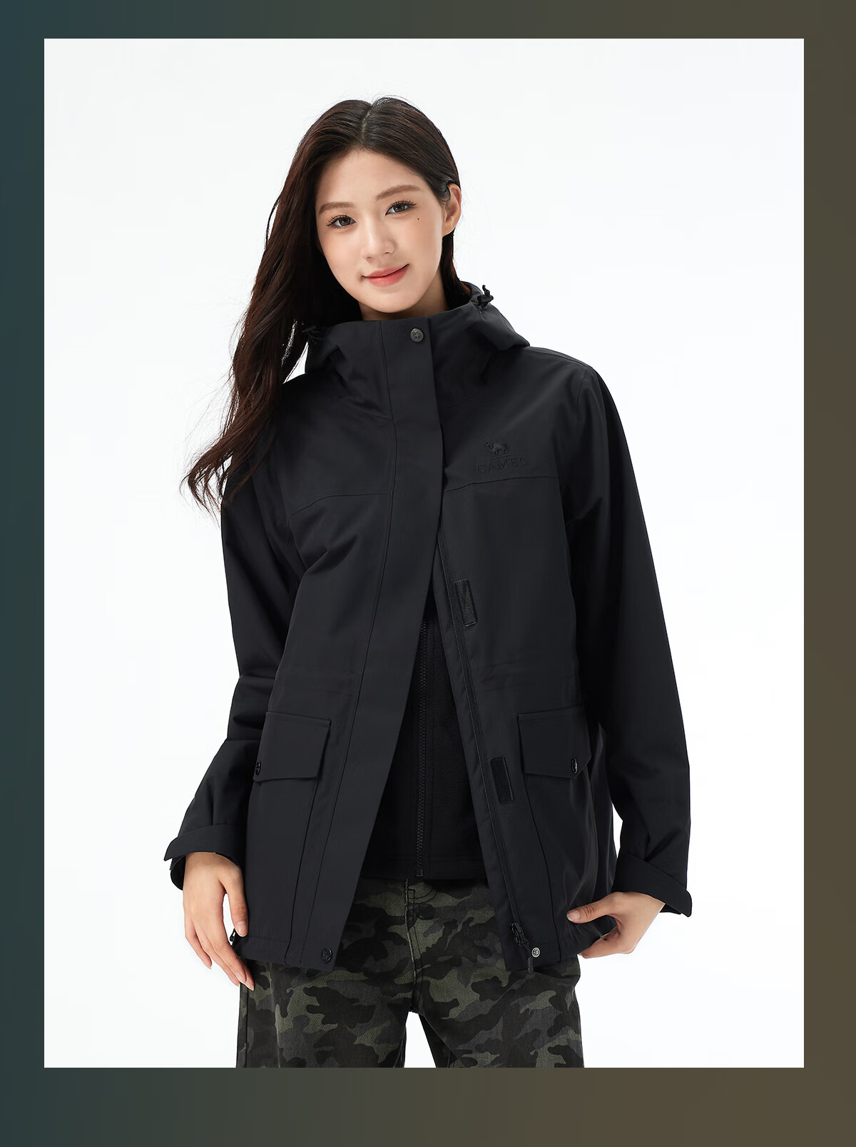 CAMEL Women's 3-in-1 Softshell Jacket 2025 Autumn Winter Slim Fit Water-Repellent Windbreaker B303 L 29