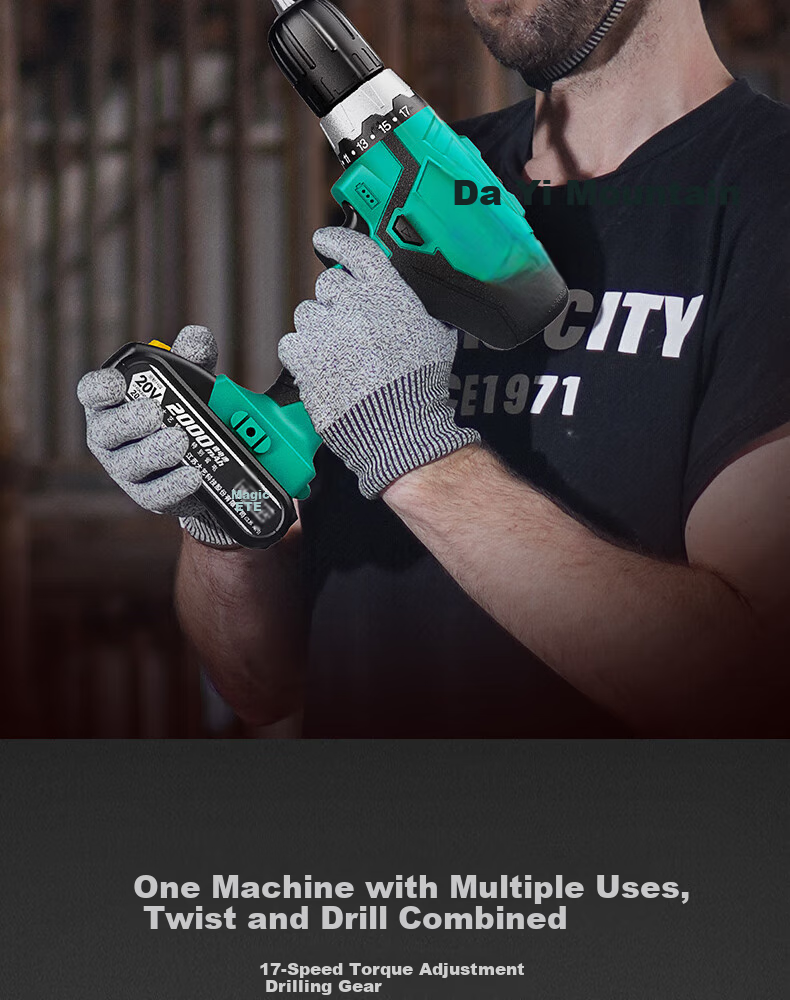 Dayi Electric Drill, Lithium Battery Handheld Drill, Pistol Drill, Rechargeable Multi-Functional Household Electric Screwdriver, Bare Tool 1028 4