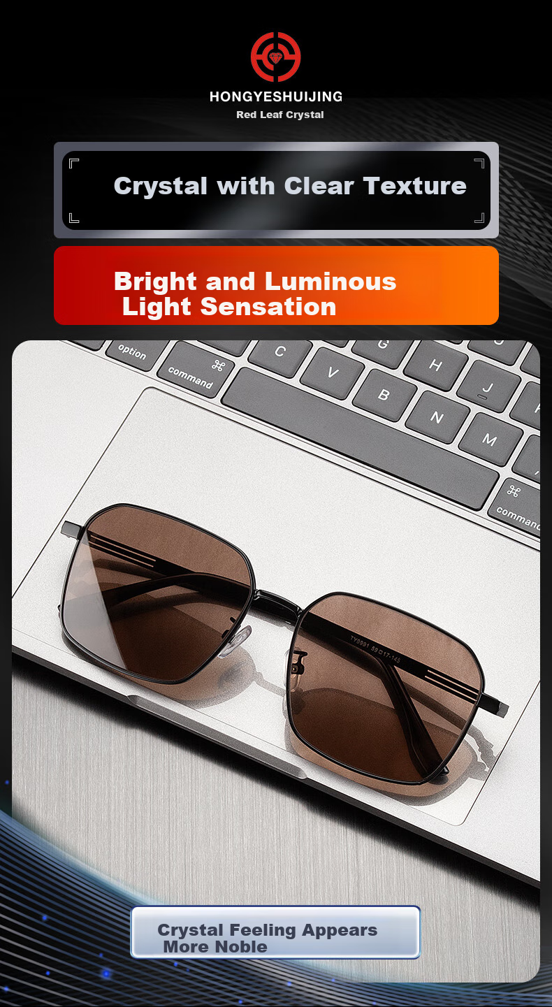 HONGYE Crystal Sunglasses, High-Definition Eye Protection, Fashionable Large Frame, Men's Outdoor Sun Protection, East China Sea Stone Sunglasses, Versatile Father's Style 3