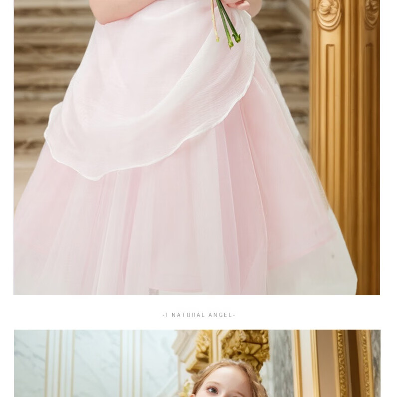 I natural Angel Sleeping Beauty Aurora Princess Dress Girls Pink Fairy Tale Forest Style Birthday Dress 17