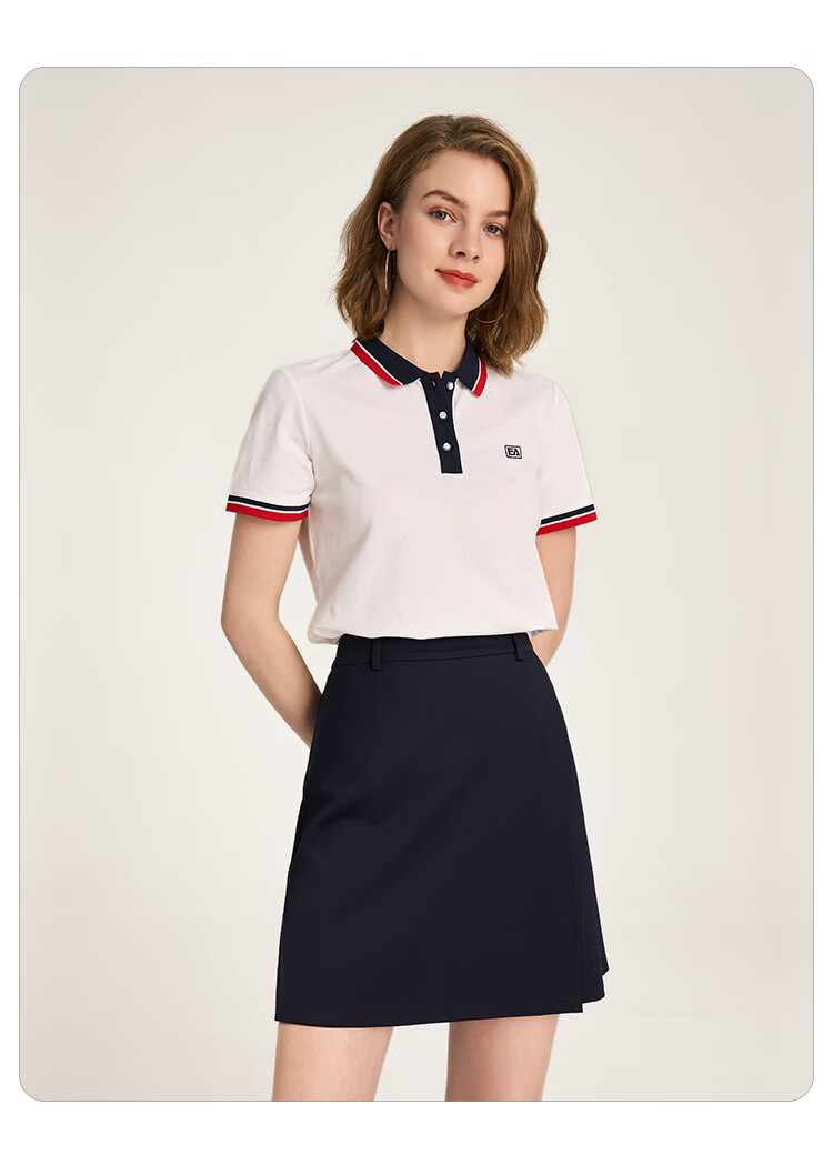 ELLE ACTIVE Casual Sports Short Sleeve Polo Shirt Women Commuter Versatile Color Block Slim Fit Collared Top White 2XL 12
