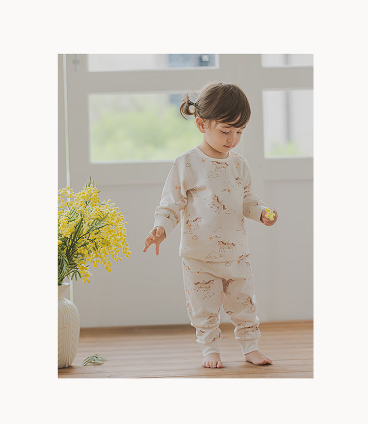 Guaiqi Bear Year of the Horse Baby Pure Cotton Underwear Set Spring and Autumn Homewear Infant Toddler Base Layer Autumn Clothes and Pants Two-Piece Air Conditioning Suit 6