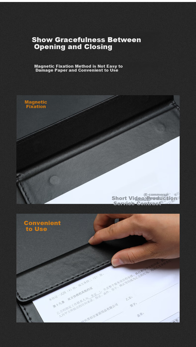 TRNFA TRNFN TN-PU08 Folder Writing Pad Office Supplies A4 Meeting Clipboard Magnetic Sticky Notes Leather Business Clipboard Magnetic Board Black 4