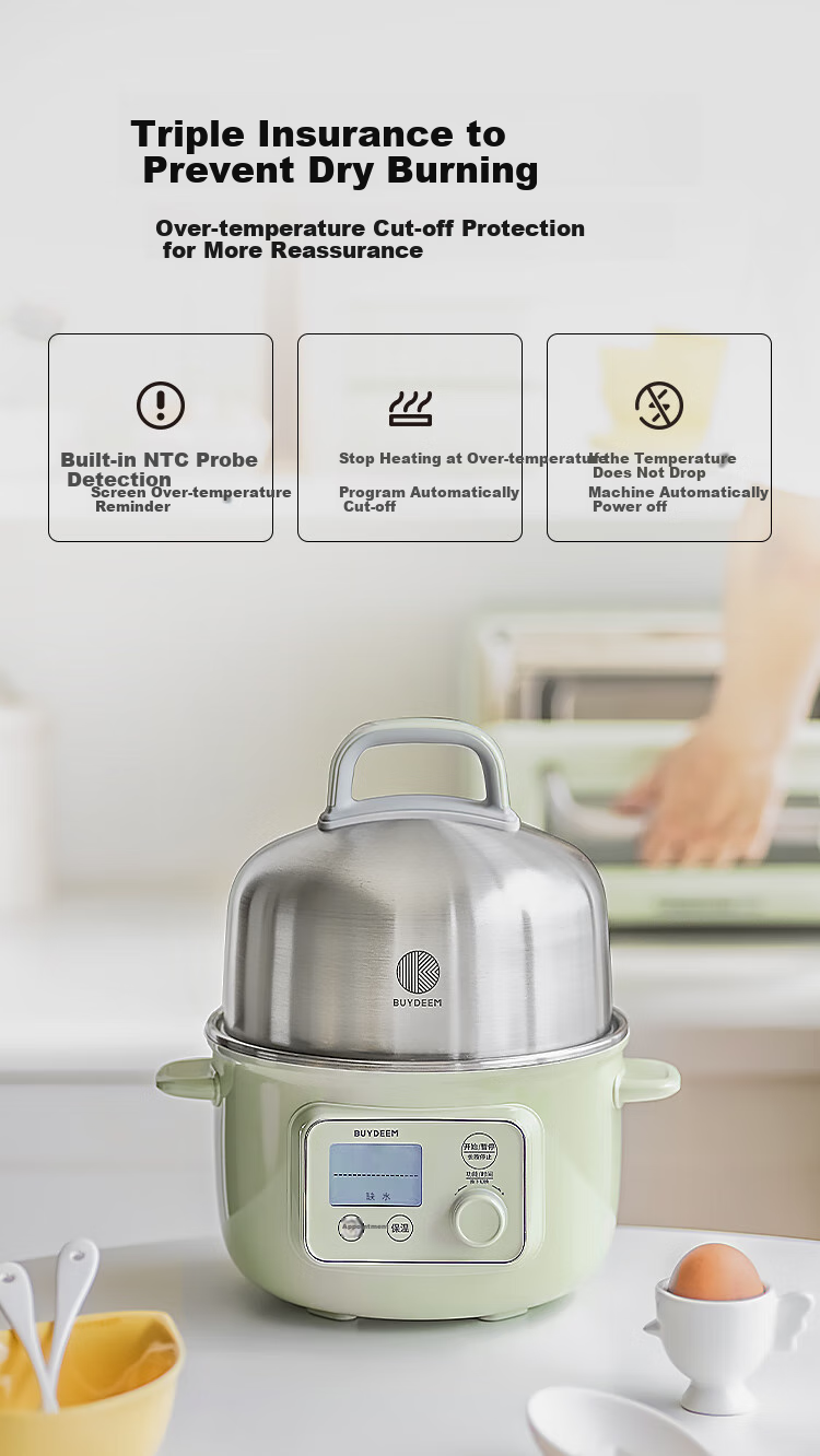 Buydeem Electric Cooking Pot, Electric Steamer Pot, Mini Steamer for Home Use, Electric Hot Pot, Fully Automatic Reservation, Heat Preservation Steamer Pot, Multi-Purpose Cooker for Home Use, Steaming, Cooking And Stewing Pot [G37 Small Yellow] 10