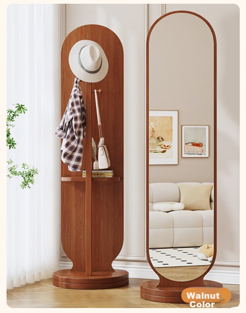 Quanpinwu Rotating Full-Length Floor Mirror, Home Bedroom Coat Rack Mirror Combo, Dressing Mirror Stand, White, 30cm 12