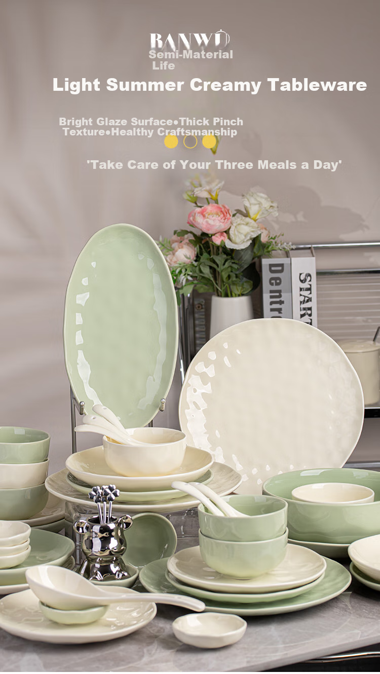 Banwushenghuo Cream-Colored Bowl And Plate Set for Home Use, 2026 New Stylish Tableware Set with Underglaze Color, Including Bowls, Plates, Chopsticks, Housewarming Gift 2