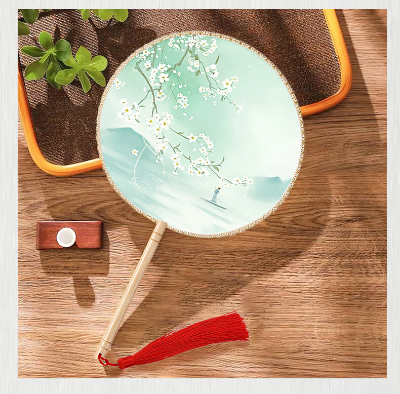 Duomeiyi Traditional Chinese Style Round Fan Birthday Gift Han Ethnic Photo Dance Fan - Wulingchun Semi-Transparent Gauze 4