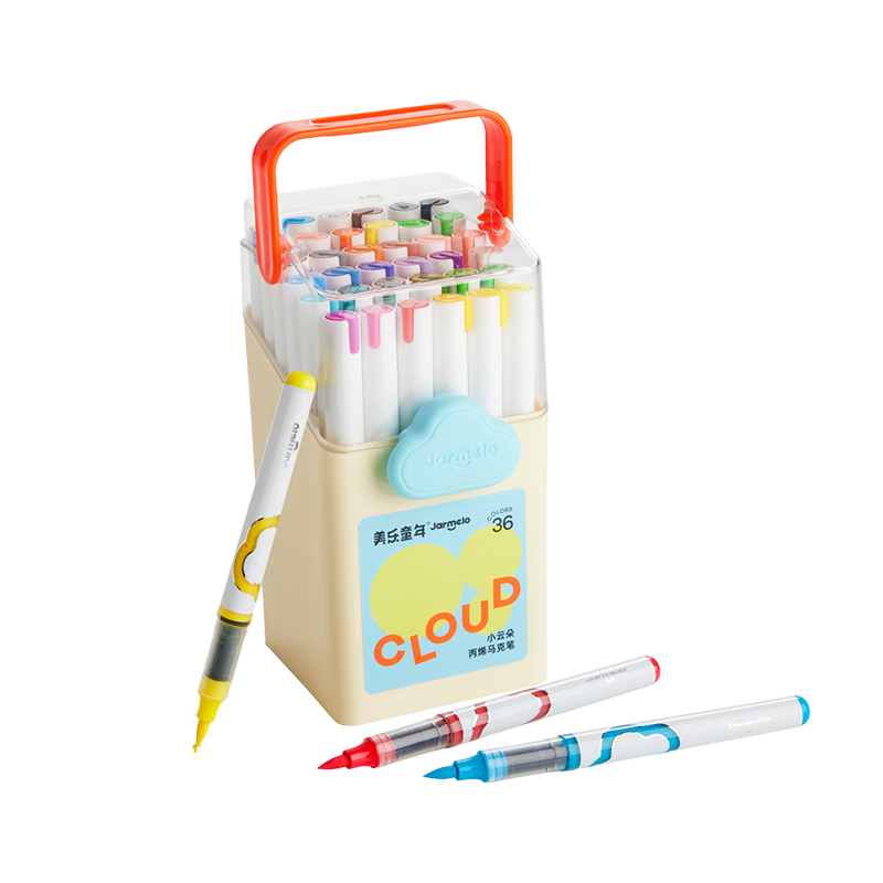 Meiletongnian Xiaoyunduo Direct Liquid Acrylic Markers, 36 Colors, Watercolor Pens, Non-Toxic And Washable, for Children, Kindergarten, Elementary School Students, Colorful Pens, Non-Translucent, Stackable Colors, Drawing Paint Pens, Painting Brushes