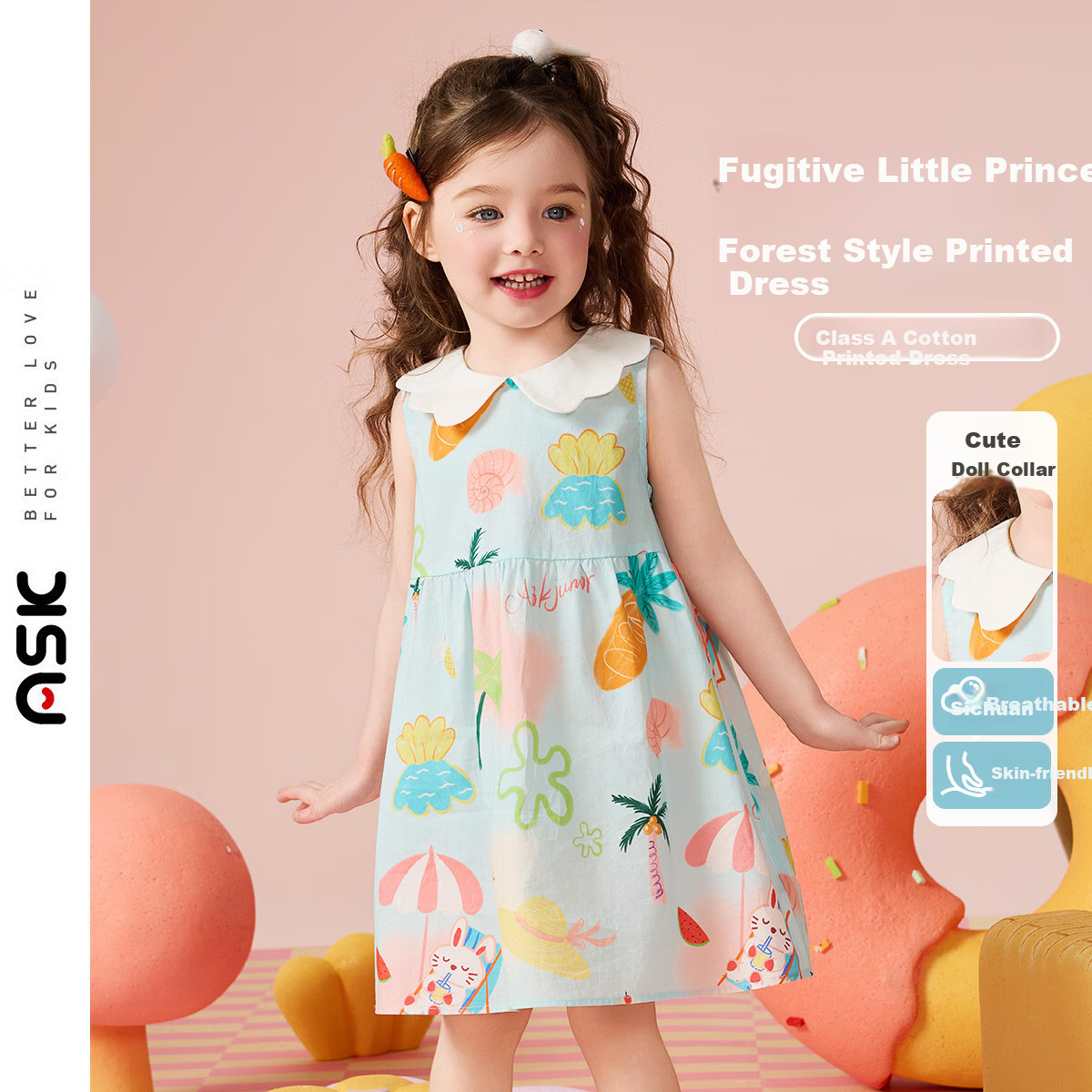 ASK JUNIOR Summer Children's Dress, Summer Toddler Vacation Dress, Girls' Sleeveless Tank Dress, Princess Dress 1
