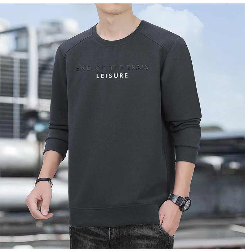 Romon Men's Spring Business Casual Long Sleeve T-Shirt Crew Neck Top Base Shirt Jacket SL50 Coffee 6XL 16