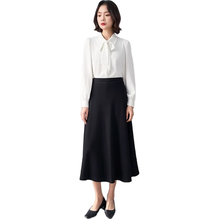 Bodexiaojie White Blouse Dress for Women, Elegant Professional Attire, Formal Wear, Commuter-Friendly Solid Color Shirt