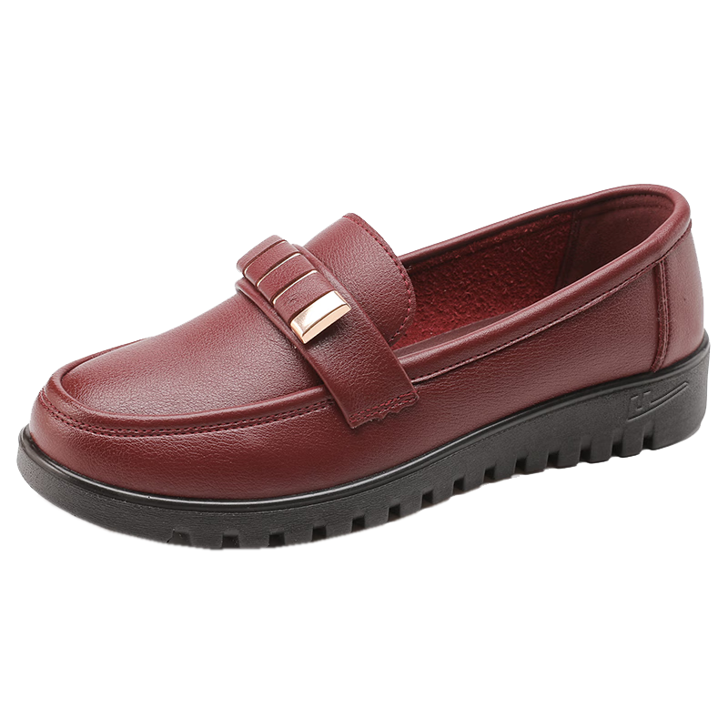 Huili Mom Shoes, Comfortable for Elderly in Spring And Autumn, for Middle-Aged Women Aged 50-60, Soft Sole, Non-Slip Leather Shoes for Middle-Aged And Elderly, 0045 Red, Size 35