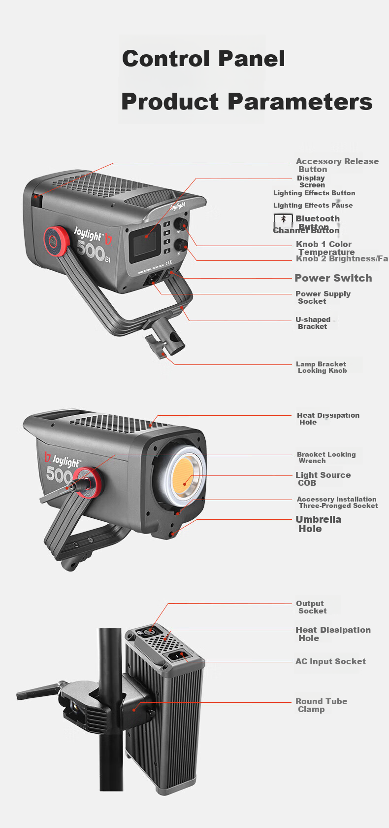 JINBEI JL500BI Live Streaming Fill Light, Single And Dual Color Temperature LED Photography And Videography Light, 500W, for Film And Photo Lighting, Streamer Soft Light, Studio Video Shooting, Constant Light 12
