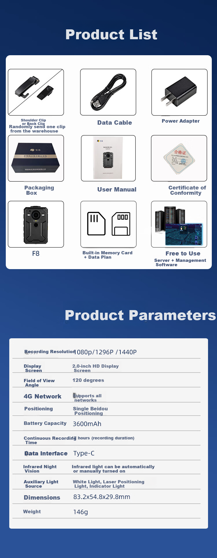 Yizhi 4G Law Enforcement Body Camera, Real-Time Remote Monitoring, Interconnected, Beidou Positioning, Intercom, HD Video Recording F8 64GB 26