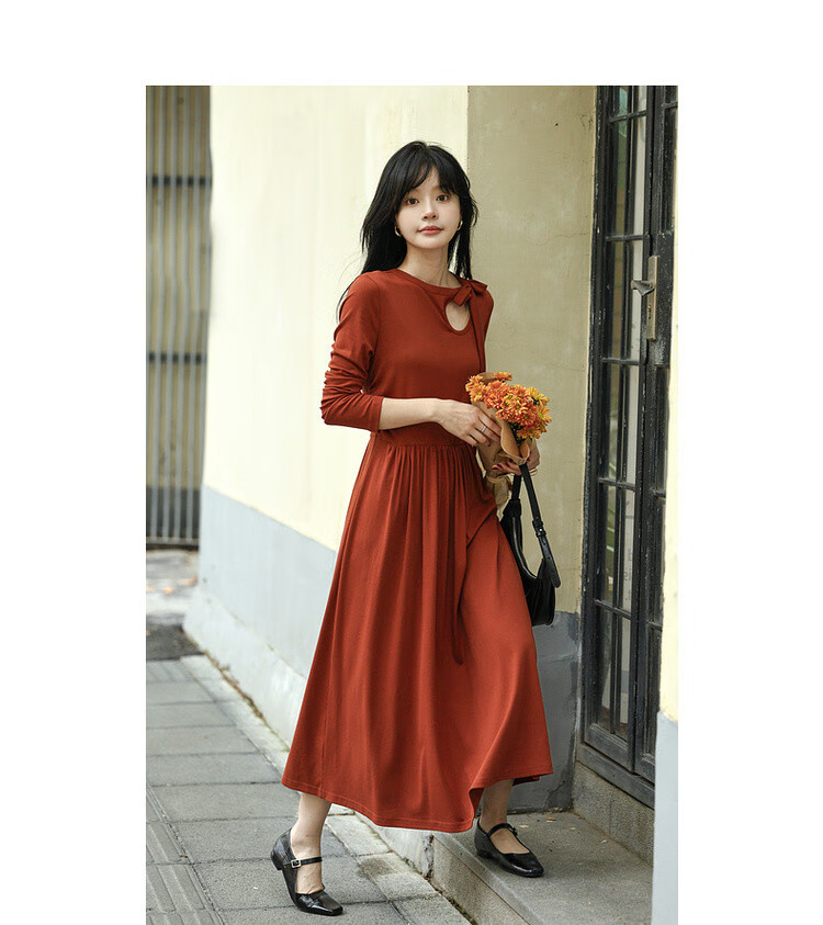 Mt [Xiguang Yingri] Spring And Autumn French Artistic Hollow-Out Strap Vintage A-Line Waist-Cinching Slimming Mid-Length Women's Dress 2