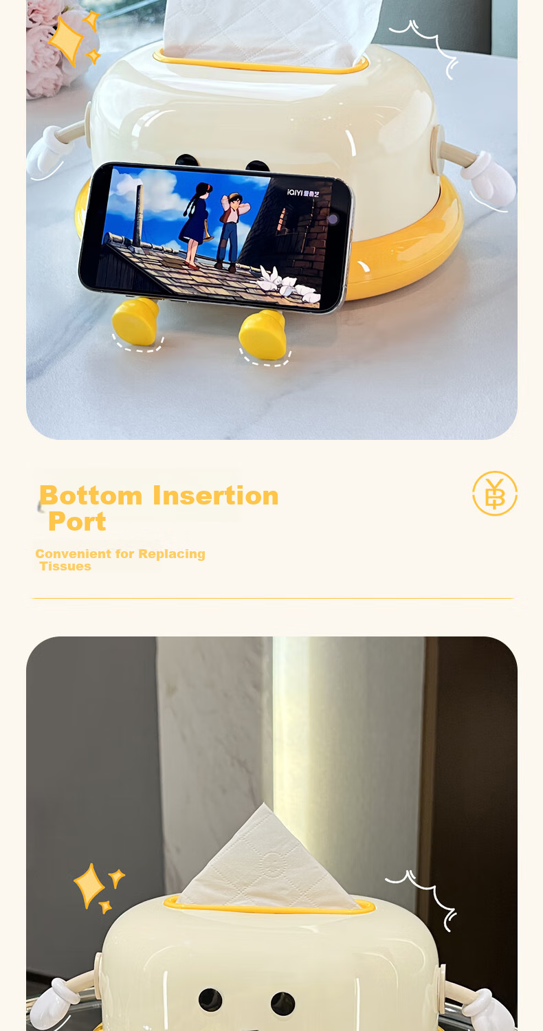 Bingyou Cute Tissue Box, Living Room Home Use, Automatic Lifting And Lowering Tissue Dispenser, Built-In Spring, Smooth Tissue Pulling, Light Luxury 8