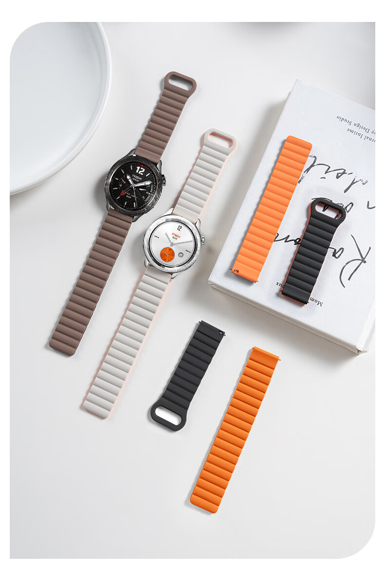 Mashi Compatible with Xiaomi Watch S4 Sport Watch Strap, Silicone Magnetic Band for Xiaomi Watch S3/S2/S1 Pro, Black with Orange, 22mm 1