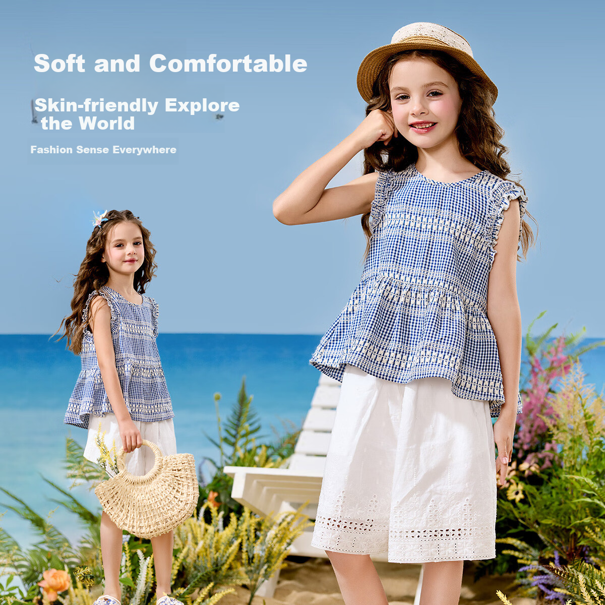 ASK JUNIOR Children's Summer Set for Older Kids, Ruffle Sleeveless Tank Top And Lace Shorts, Two-Piece Girls' Outfit, Size 160 1