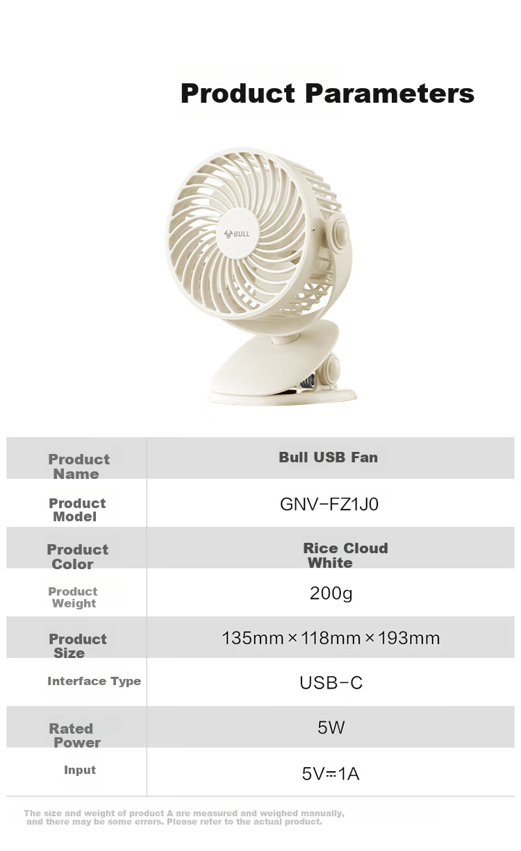 Bull USB Desktop Fan [3C Certified Battery] Mini Quiet Small Fan 4000mAh Rechargeable for Student Dormitory Office Desktop Clip Fan 16