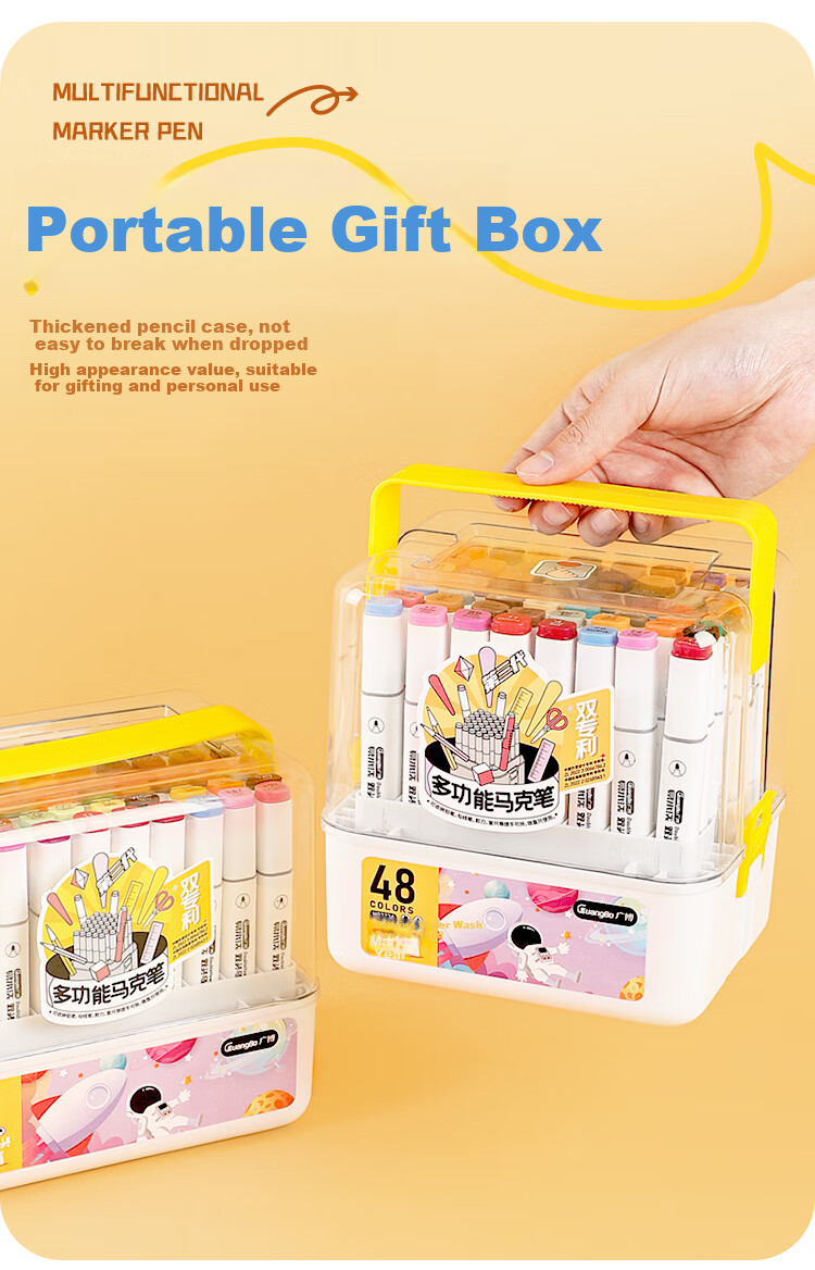 GuangBo Multifunctional Markers, 12 Colors, Washable, Erasable, Water-Based, Children's Colored Watercolor Pens, Double-Ended, Non-Toxic for Elementary School Students And Kindergarten, Specialized Art Brushes, Collection Case with Storage Box H02321 13
