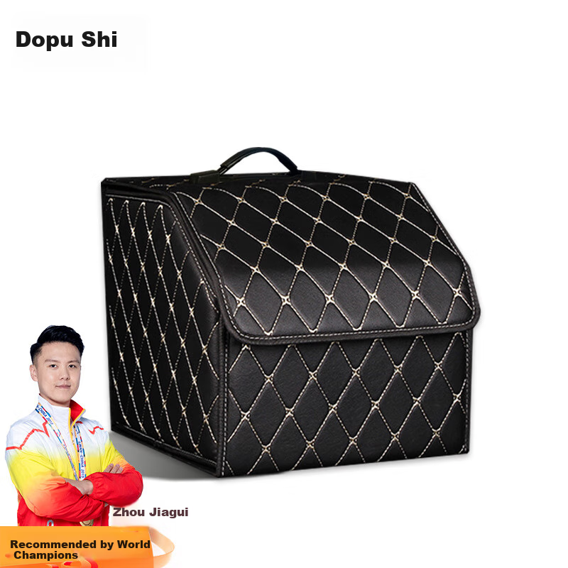 Daopushi Car Storage Box, Multifunctional Folding Organizer, Trunk Storage Container (Black, Gold Line), Small Size