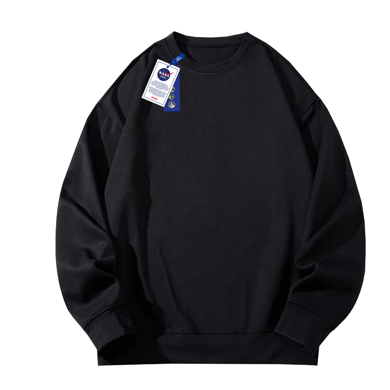 NASA GISS Crew Neck Sweatshirt for Men, Solid Color Basic Style Top, Couple's Versatile Long Sleeve T-Shirt, Black Crew Neck Regular Fit, Size L