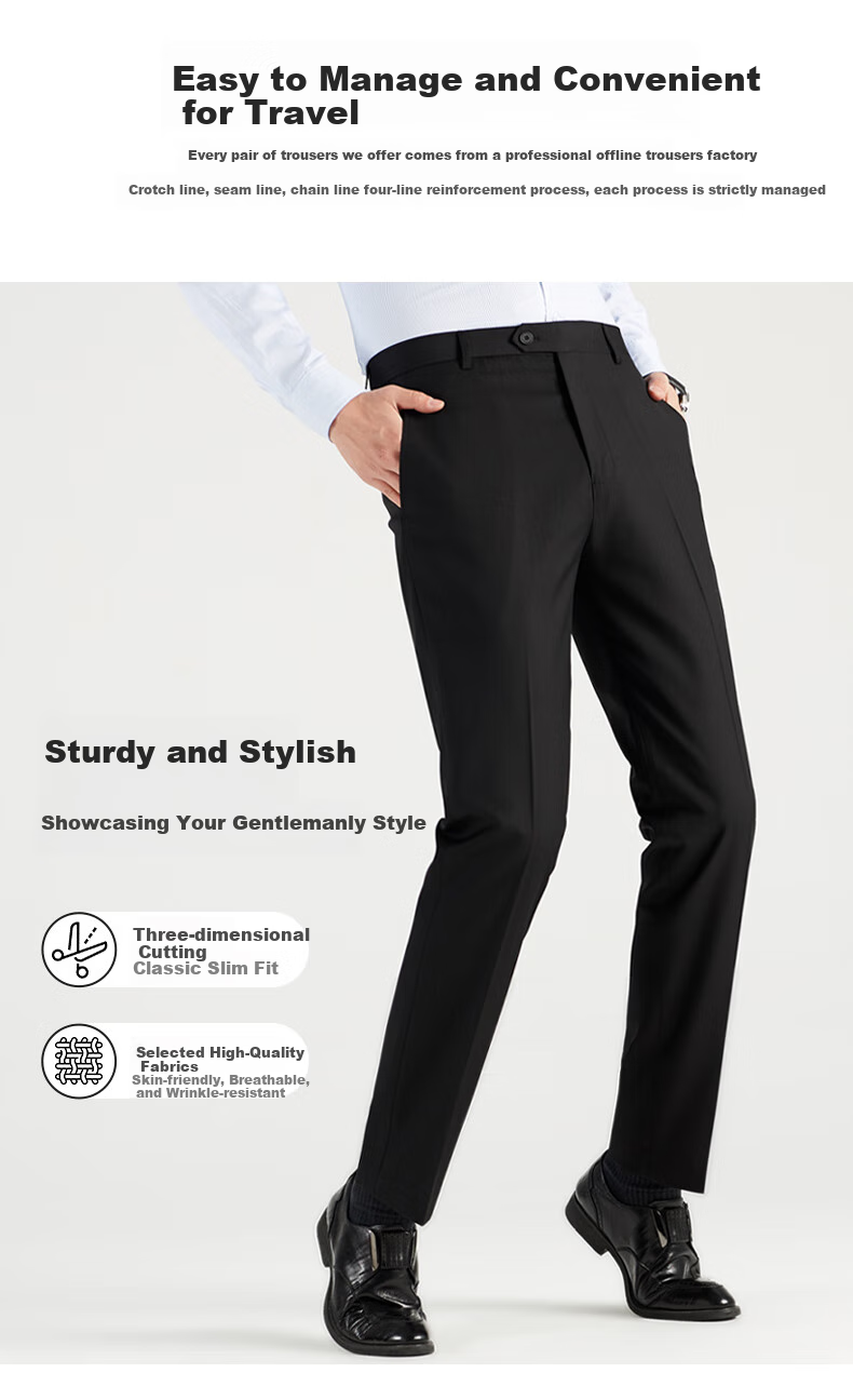 ROMON Wrinkle-Free Dress Pants for Men, Straight-Leg Stretchy, Spring And Autumn 2026, Middle-Aged And Young Business Workwear Style Professional Trousers, Black, Size 31 6