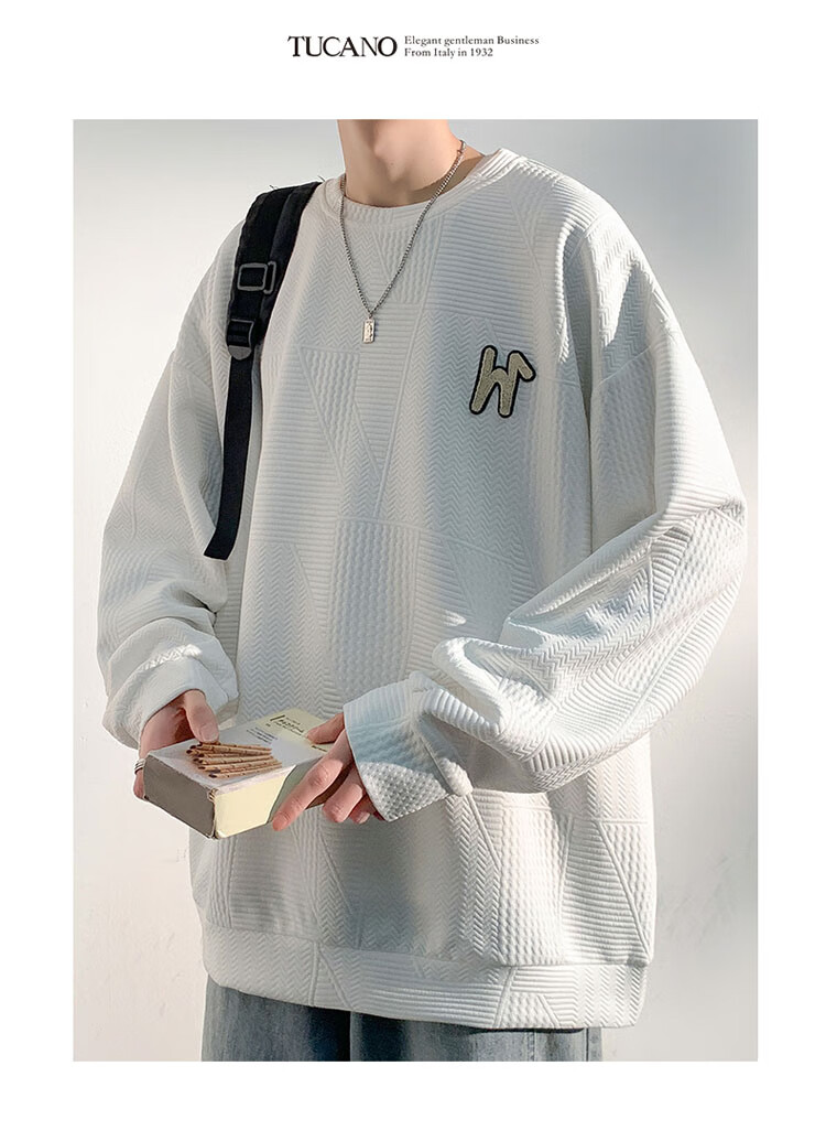 TUCANO Men's Casual Long Sleeve Sweatshirt Loose Fit Waffle Knit Pullover Black 4XL 2