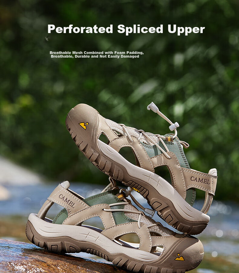CAMEL Breathable Mesh Water-Repellent Anti-Collision Closed-Toe Urban Outdoor Sports Sandals for Men, G14M396625, Sand Color, Size 40 4