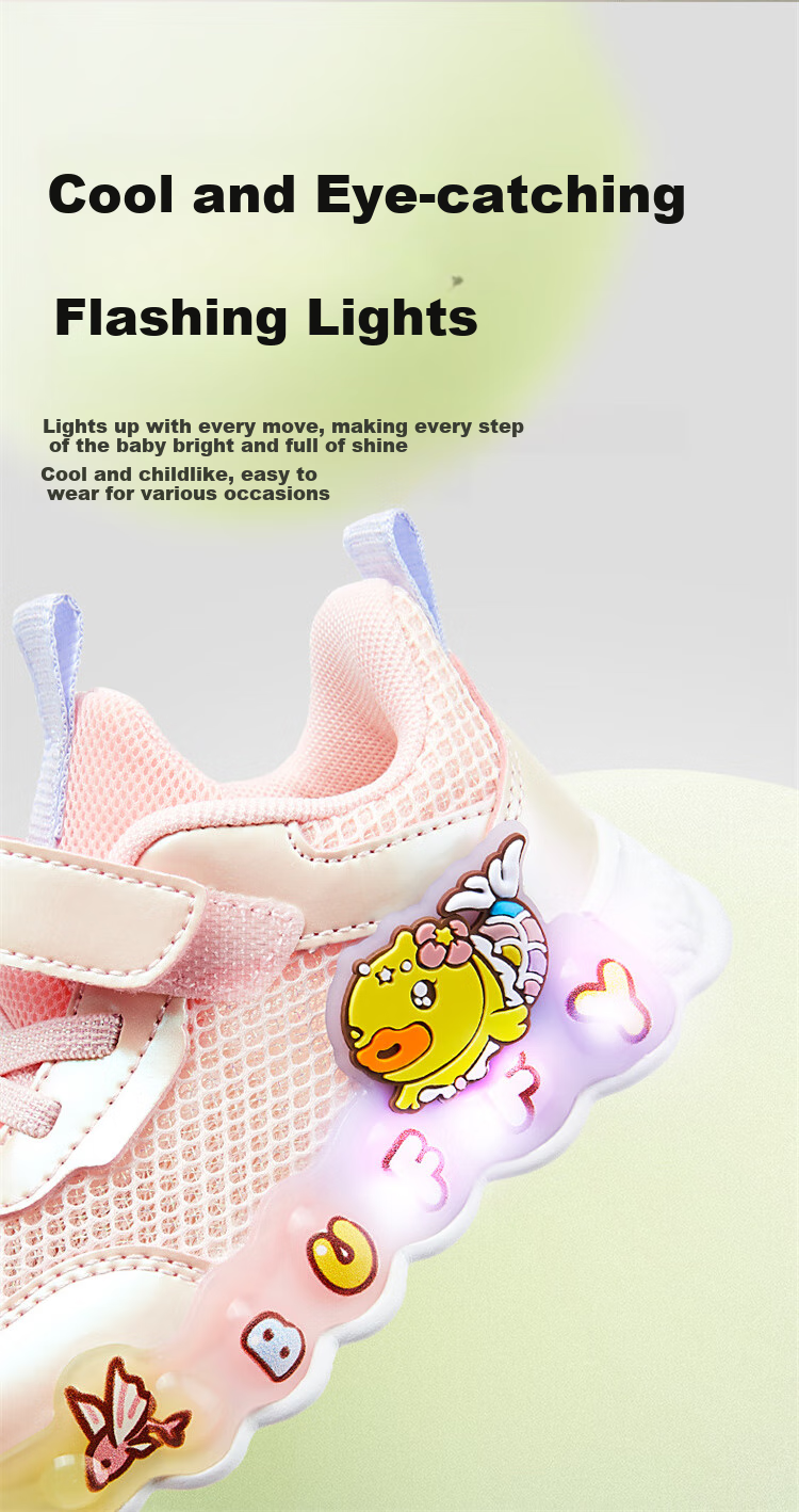 B.Duck Children's Shoes, Girls' Walking Shoes, Baby Light-Up Shoes, Summer Breathable Mesh Sneakers, 3906 White, Size 27 3