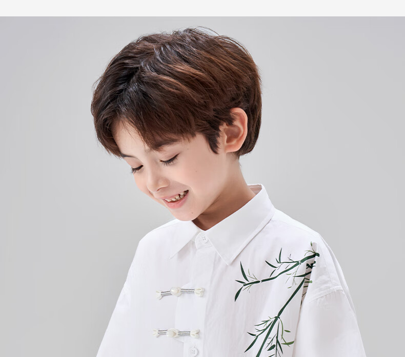 Luomeng Boys' Short-Sleeve Shirt, Chinese-Style Children's New Bamboo Shirt, Boys' Summer Top for Older Kids, White, Size 130 17