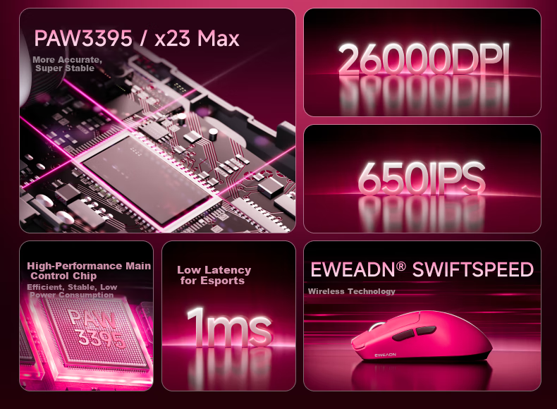 EWEADN X23Pro Wireless Mouse Bluetooth Office Tri-Mode Gaming Lightweight PAW3311 Laptop Small Hand Universal Peripheral Sakura Pink 5