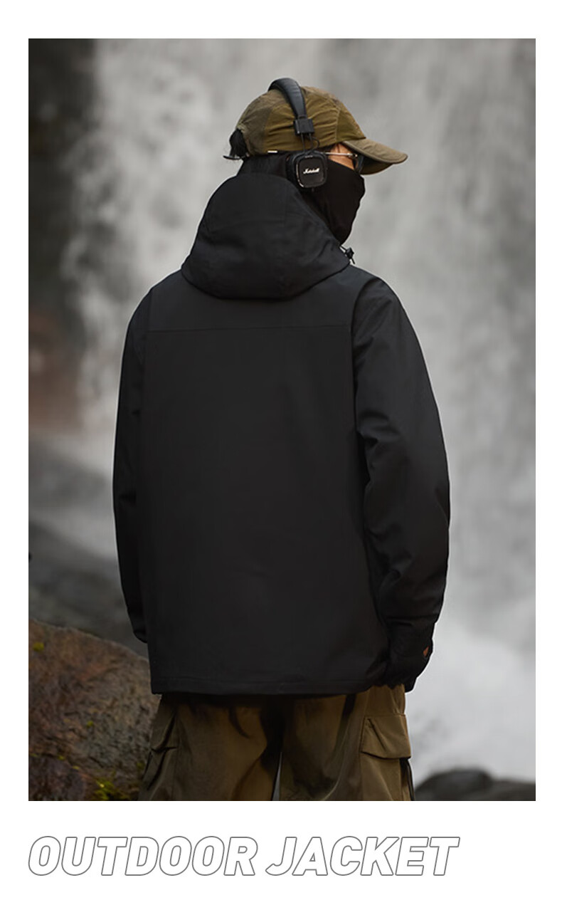 JEEP SPIRIT Men's Outdoor Fleece 3-in-1 Mountaineering Jacket Winter Windproof Waterproof Coat Black 3XL 4